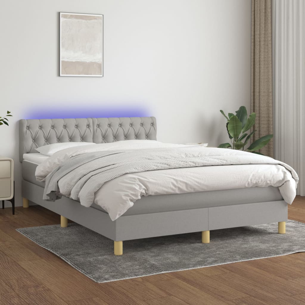 Boxspring met matras en LED stof lichtgrijs 140x200 cm is nu te koop bij PeponiXL, paradijselijk wonen!