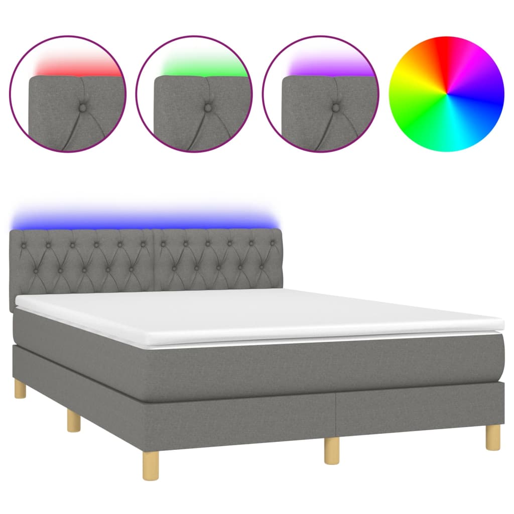 Boxspring met matras en LED stof donkergrijs 140x200 cm is nu te koop bij PeponiXL, paradijselijk wonen!