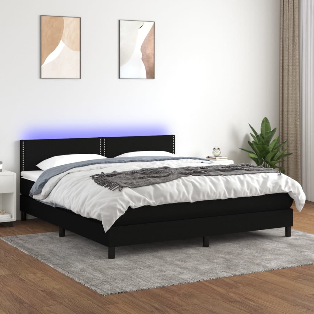 Boxspring met matras en LED stof zwart 160x200 cm is nu te koop bij PeponiXL, paradijselijk wonen!
