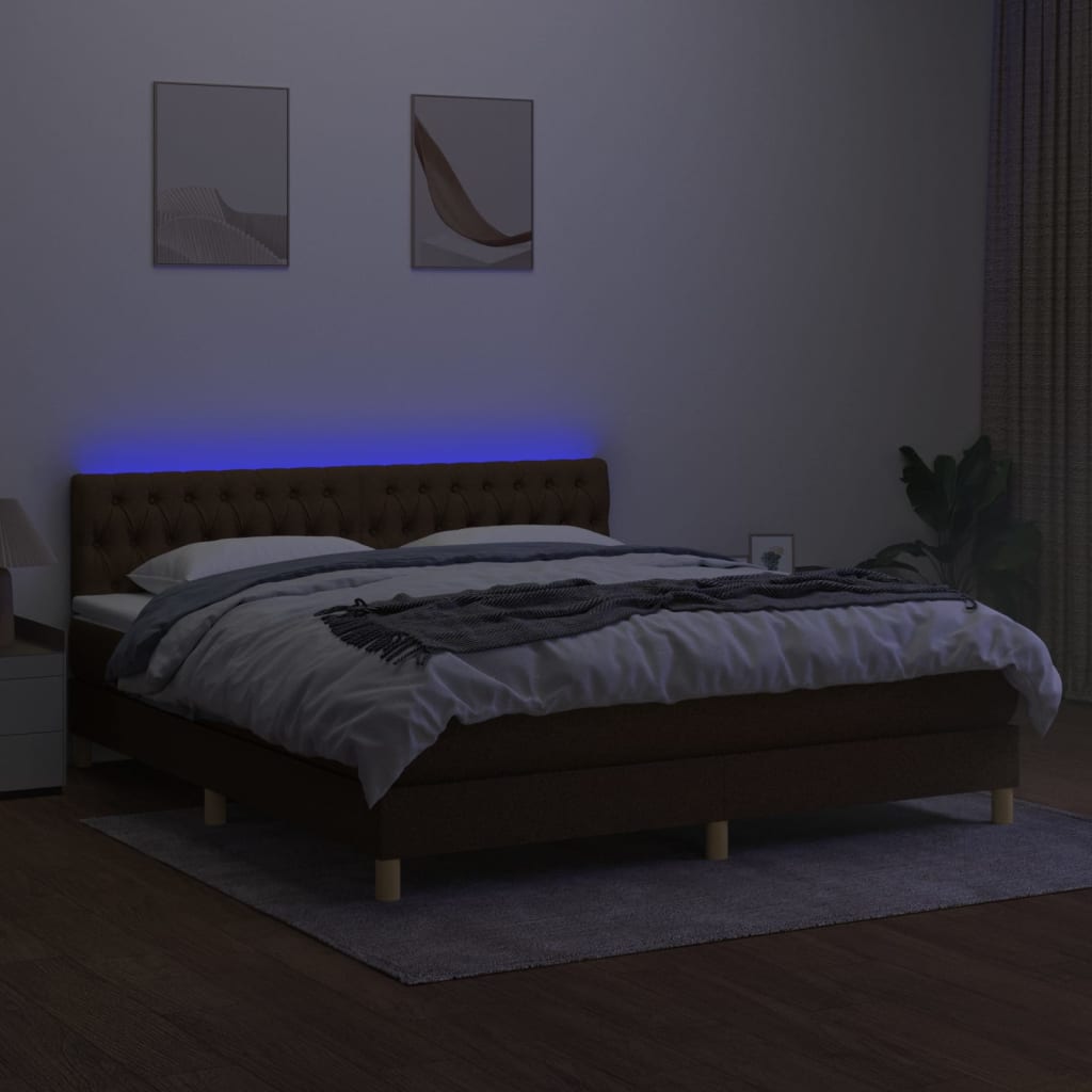 Boxspring met matras en LED stof donkerbruin 160x200 cm is nu te koop bij PeponiXL, paradijselijk wonen!