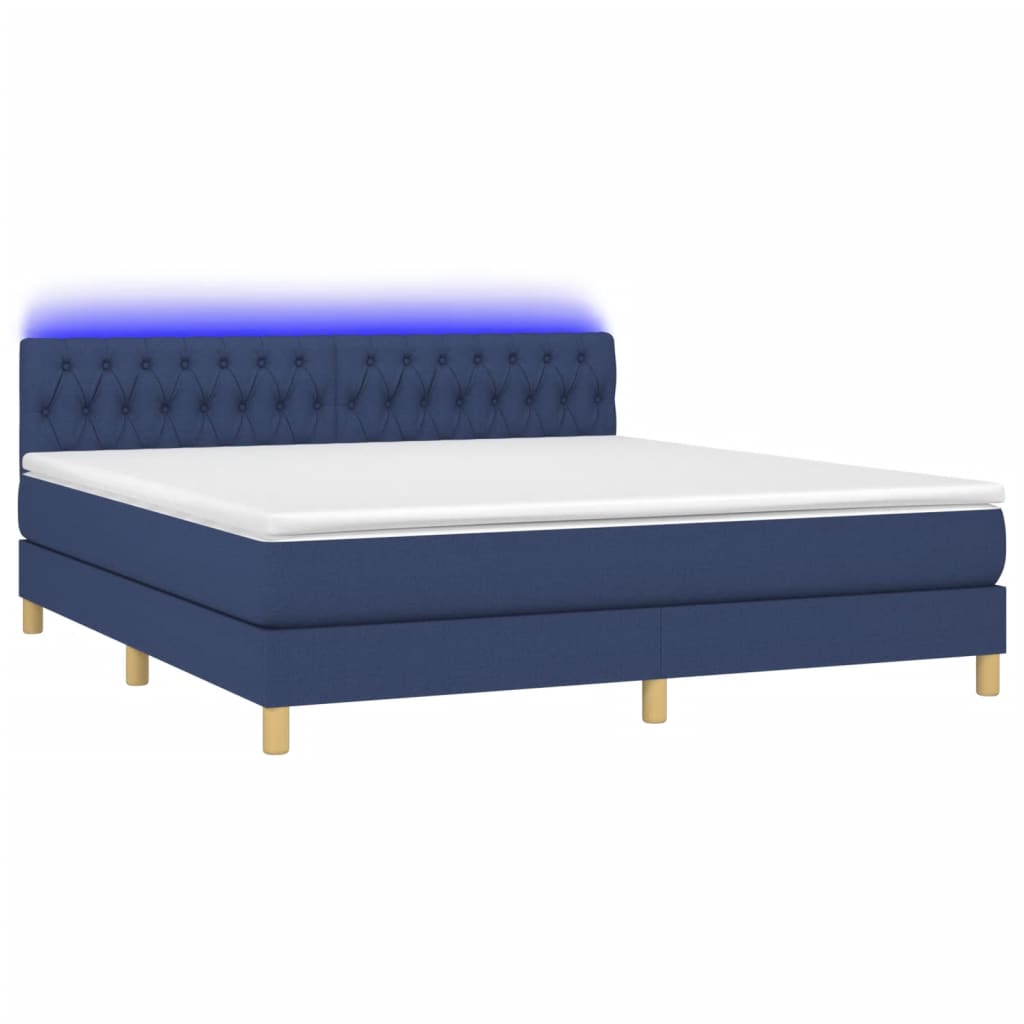 Boxspring met matras en LED stof blauw 160x200 cm is nu te koop bij PeponiXL, paradijselijk wonen!
