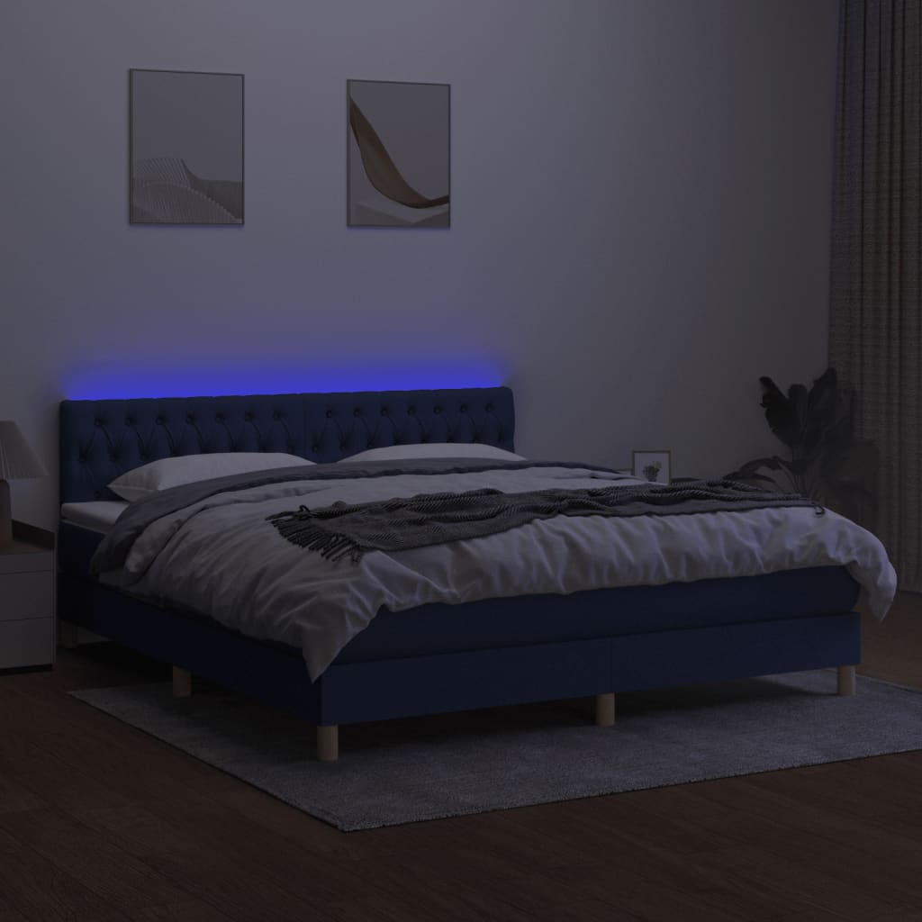 Boxspring met matras en LED stof blauw 160x200 cm is nu te koop bij PeponiXL, paradijselijk wonen!