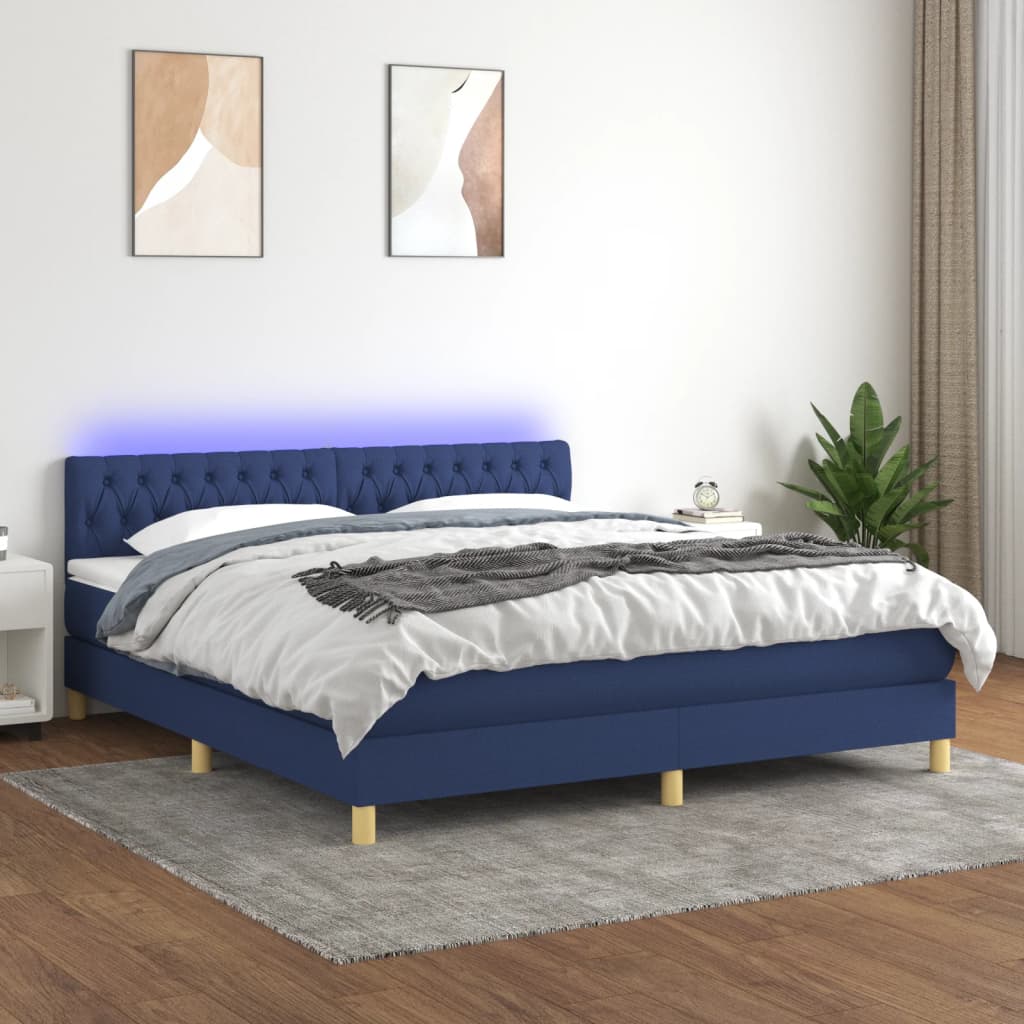 Boxspring met matras en LED stof blauw 160x200 cm is nu te koop bij PeponiXL, paradijselijk wonen!