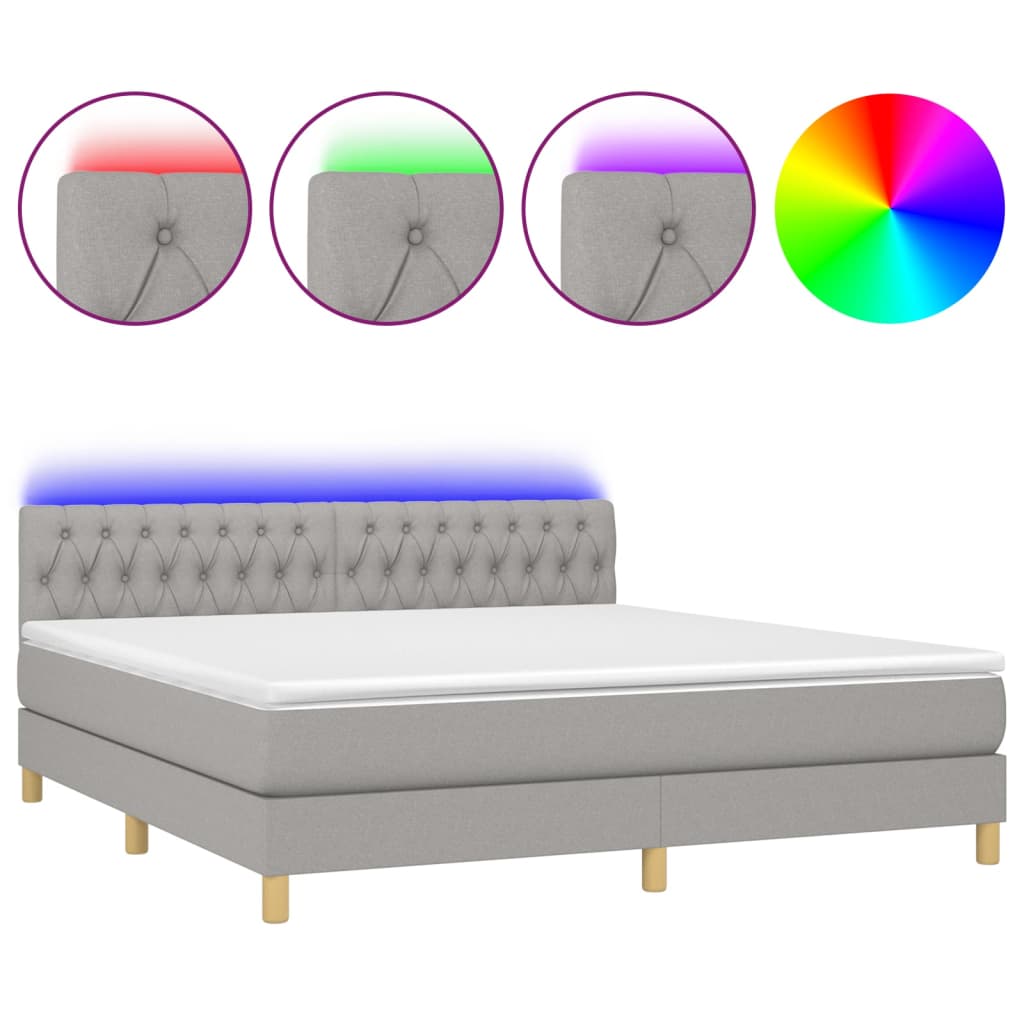 Boxspring met matras en LED stof lichtgrijs 180x200 cm is nu te koop bij PeponiXL, paradijselijk wonen!