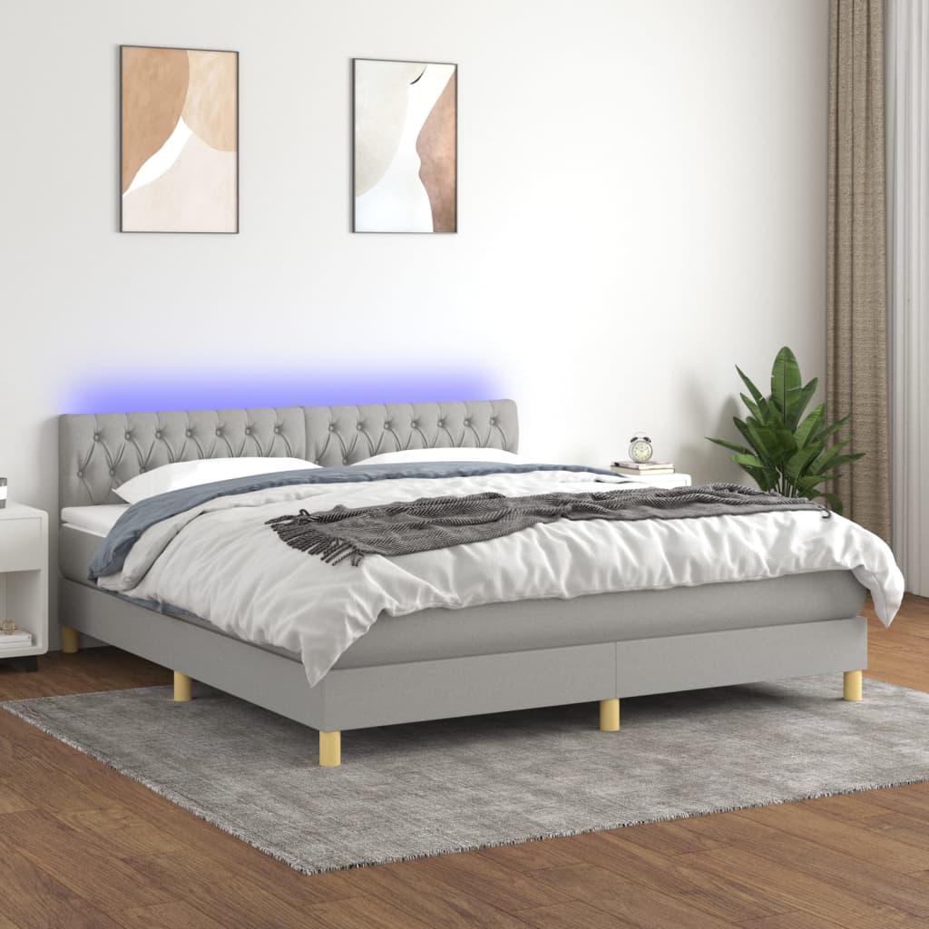 Boxspring met matras en LED stof lichtgrijs 180x200 cm is nu te koop bij PeponiXL, paradijselijk wonen!