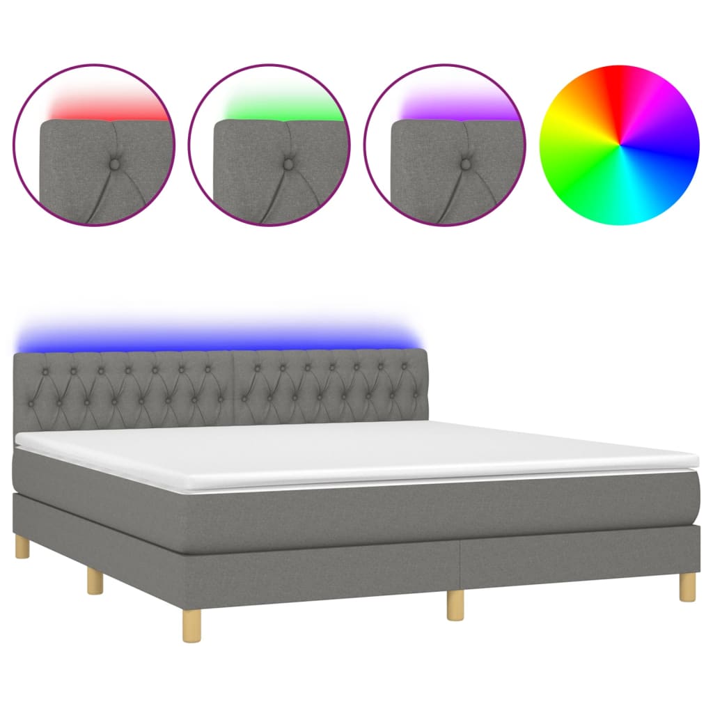 Boxspring met matras en LED stof donkergrijs 180x200 cm is nu te koop bij PeponiXL, paradijselijk wonen!