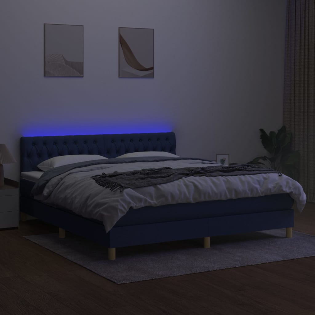 Boxspring met matras en LED stof blauw 180x200 cm is nu te koop bij PeponiXL, paradijselijk wonen!