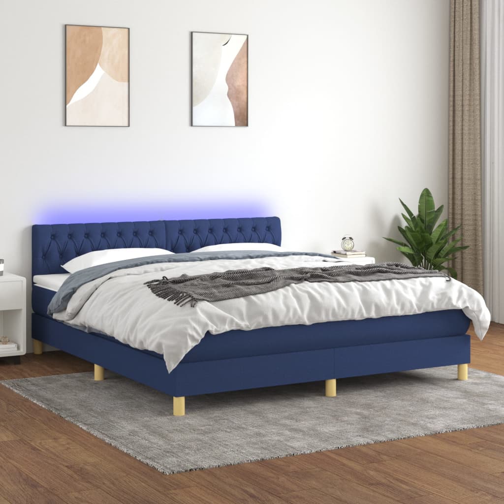 Boxspring met matras en LED stof blauw 180x200 cm is nu te koop bij PeponiXL, paradijselijk wonen!