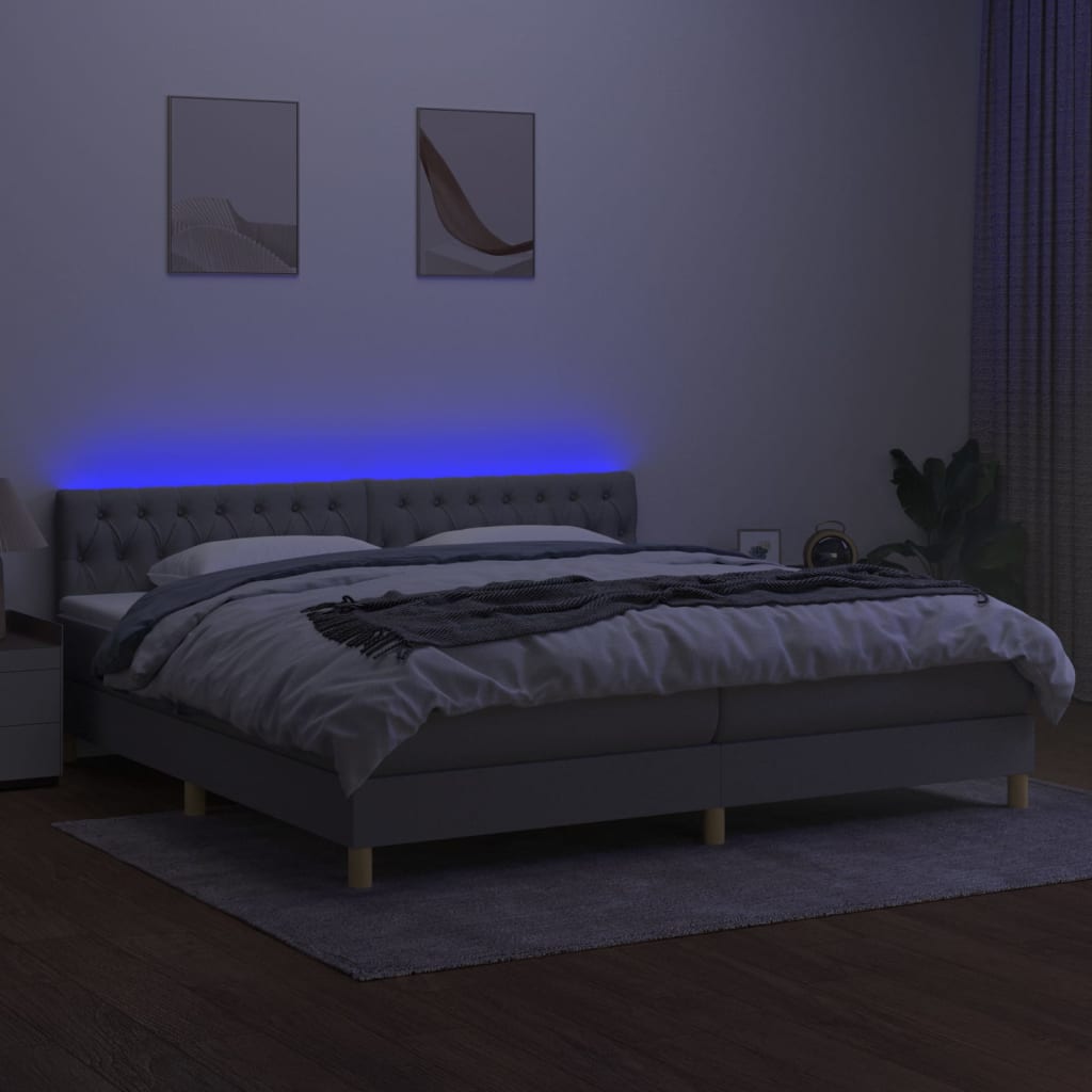 Boxspring met matras en LED stof lichtgrijs 200x200 cm is nu te koop bij PeponiXL, paradijselijk wonen!