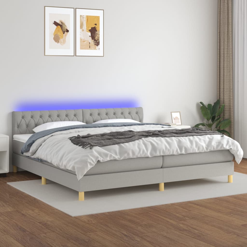 Boxspring met matras en LED stof lichtgrijs 200x200 cm is nu te koop bij PeponiXL, paradijselijk wonen!