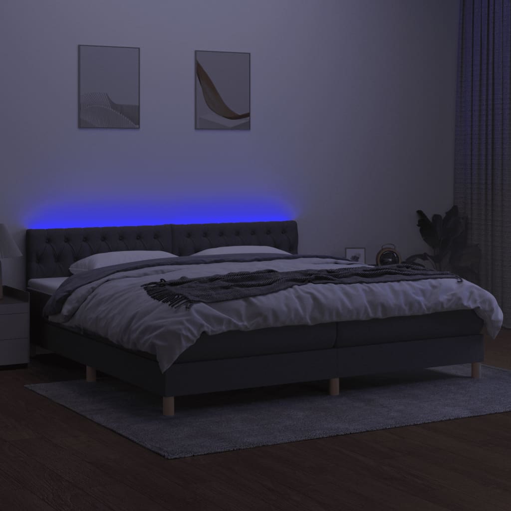 Boxspring met matras en LED stof donkergrijs 200x200 cm is nu te koop bij PeponiXL, paradijselijk wonen!