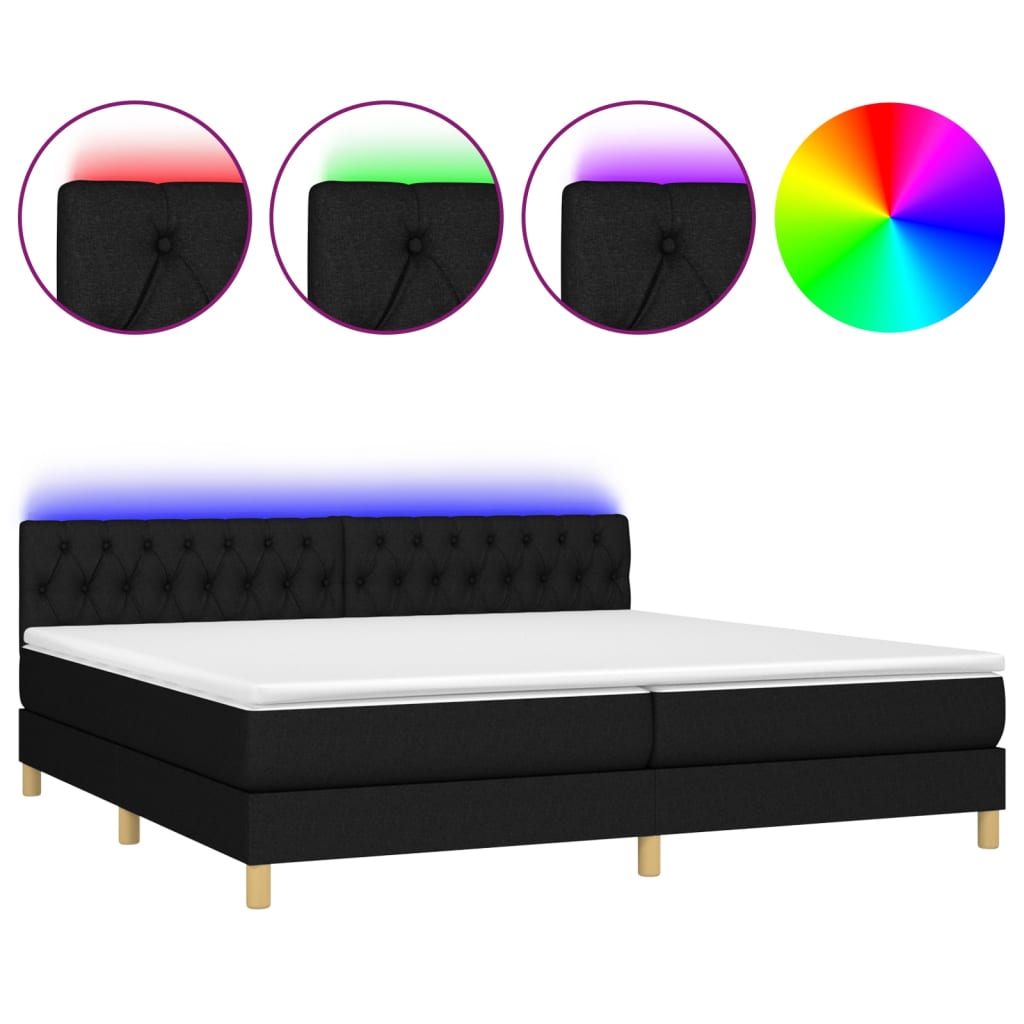 Boxspring met matras en LED stof zwart 200x200 cm is nu te koop bij PeponiXL, paradijselijk wonen!