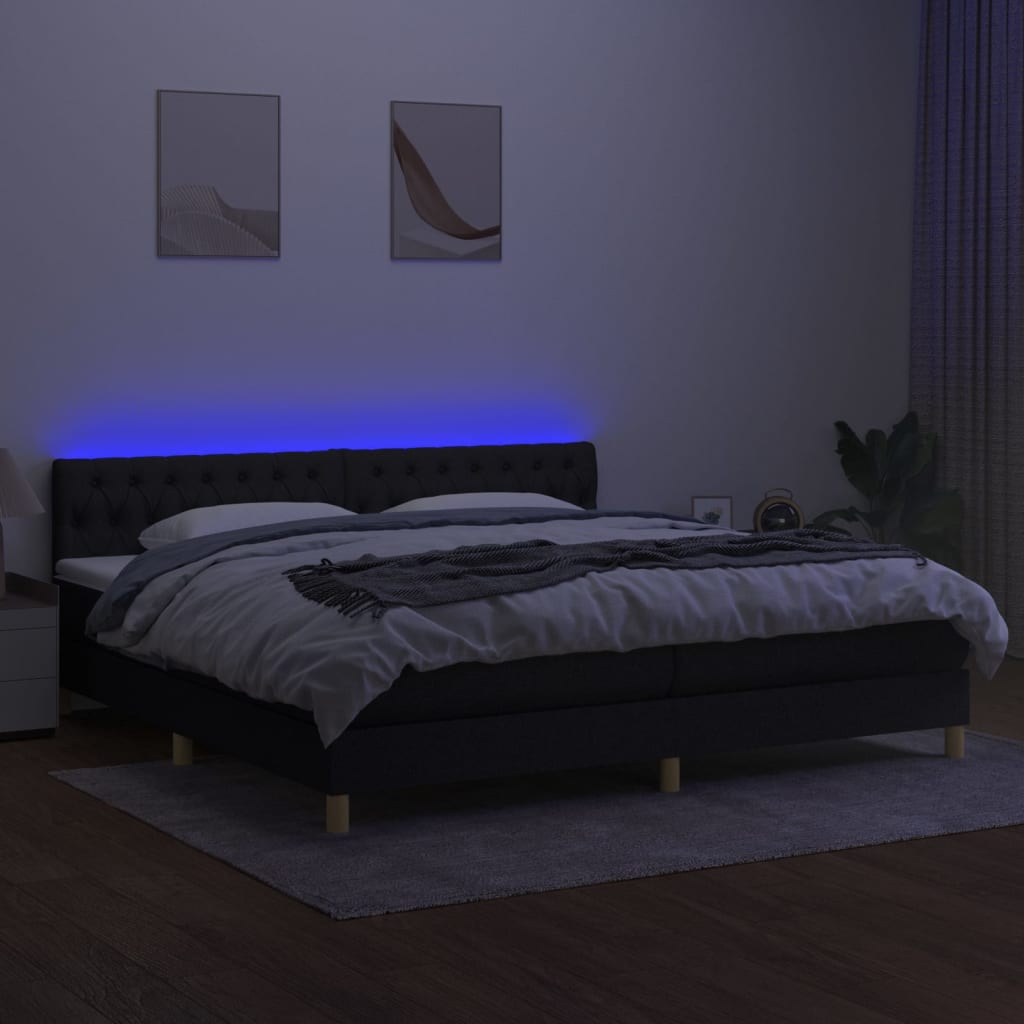 Boxspring met matras en LED stof zwart 200x200 cm is nu te koop bij PeponiXL, paradijselijk wonen!