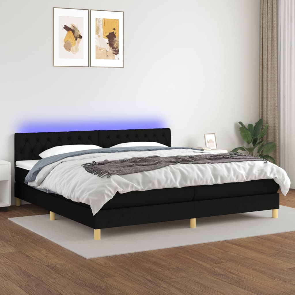 Boxspring met matras en LED stof zwart 200x200 cm is nu te koop bij PeponiXL, paradijselijk wonen!
