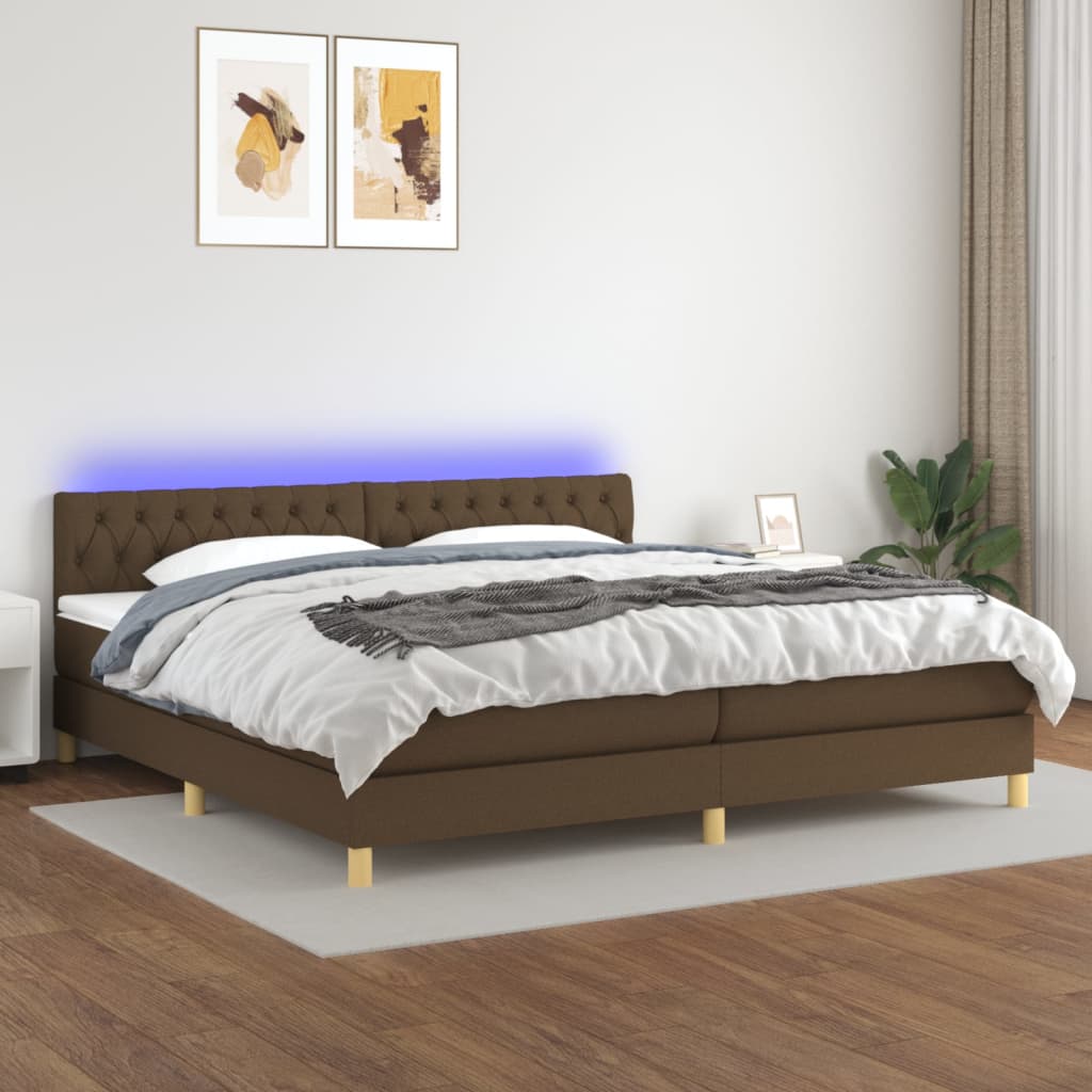 Boxspring met matras en LED stof donkerbruin 200x200 cm is nu te koop bij PeponiXL, paradijselijk wonen!