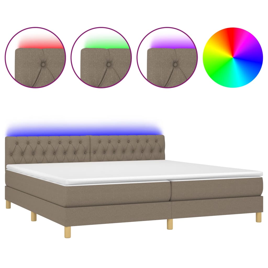 Boxspring met matras en LED stof taupe 200x200 cm is nu te koop bij PeponiXL, paradijselijk wonen!
