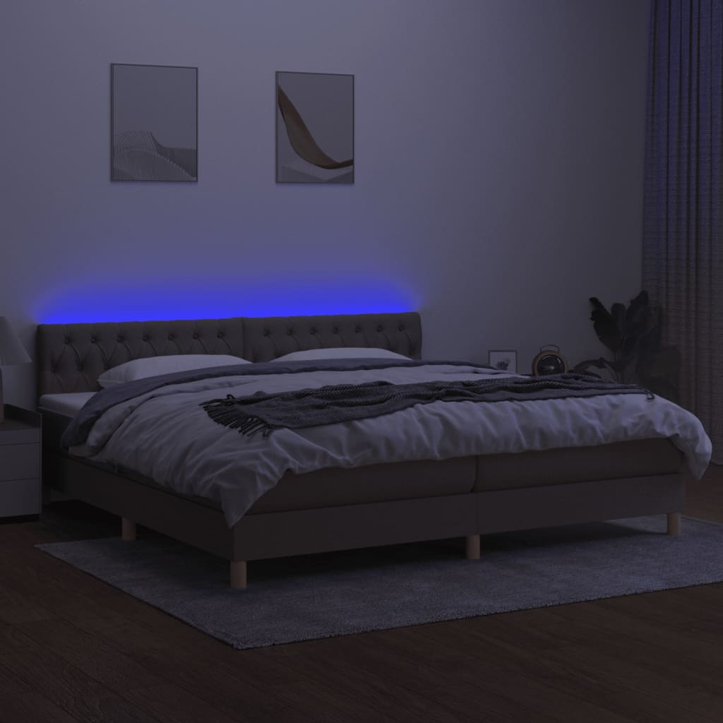 Boxspring met matras en LED stof taupe 200x200 cm is nu te koop bij PeponiXL, paradijselijk wonen!