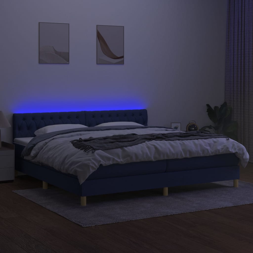 Boxspring met matras en LED stof blauw 200x200 cm is nu te koop bij PeponiXL, paradijselijk wonen!