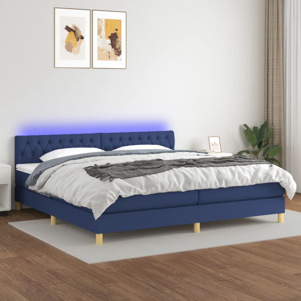 Boxspring met matras en LED stof blauw 200x200 cm is nu te koop bij PeponiXL, paradijselijk wonen!