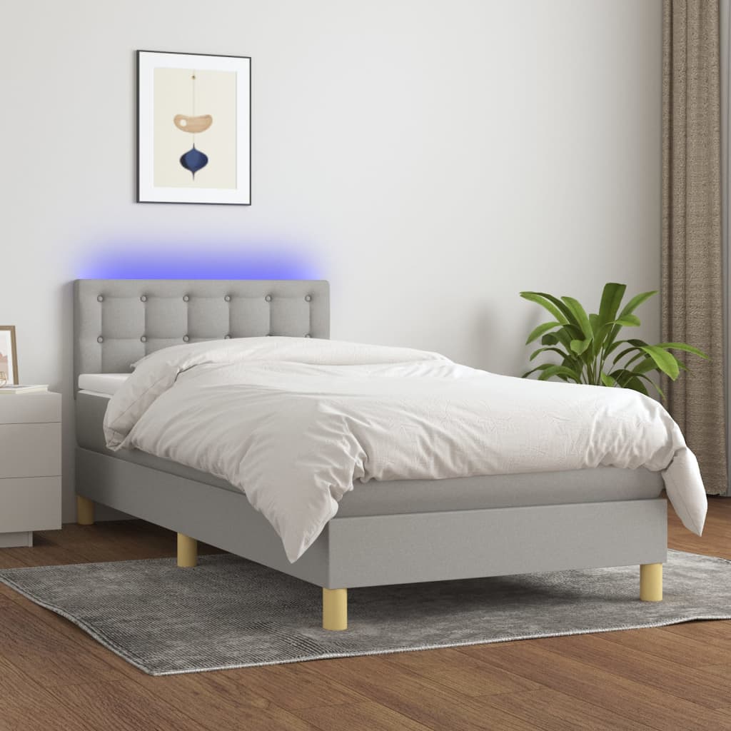Boxspring met matras en LED stof lichtgrijs 80x200 cm is nu te koop bij PeponiXL, paradijselijk wonen!