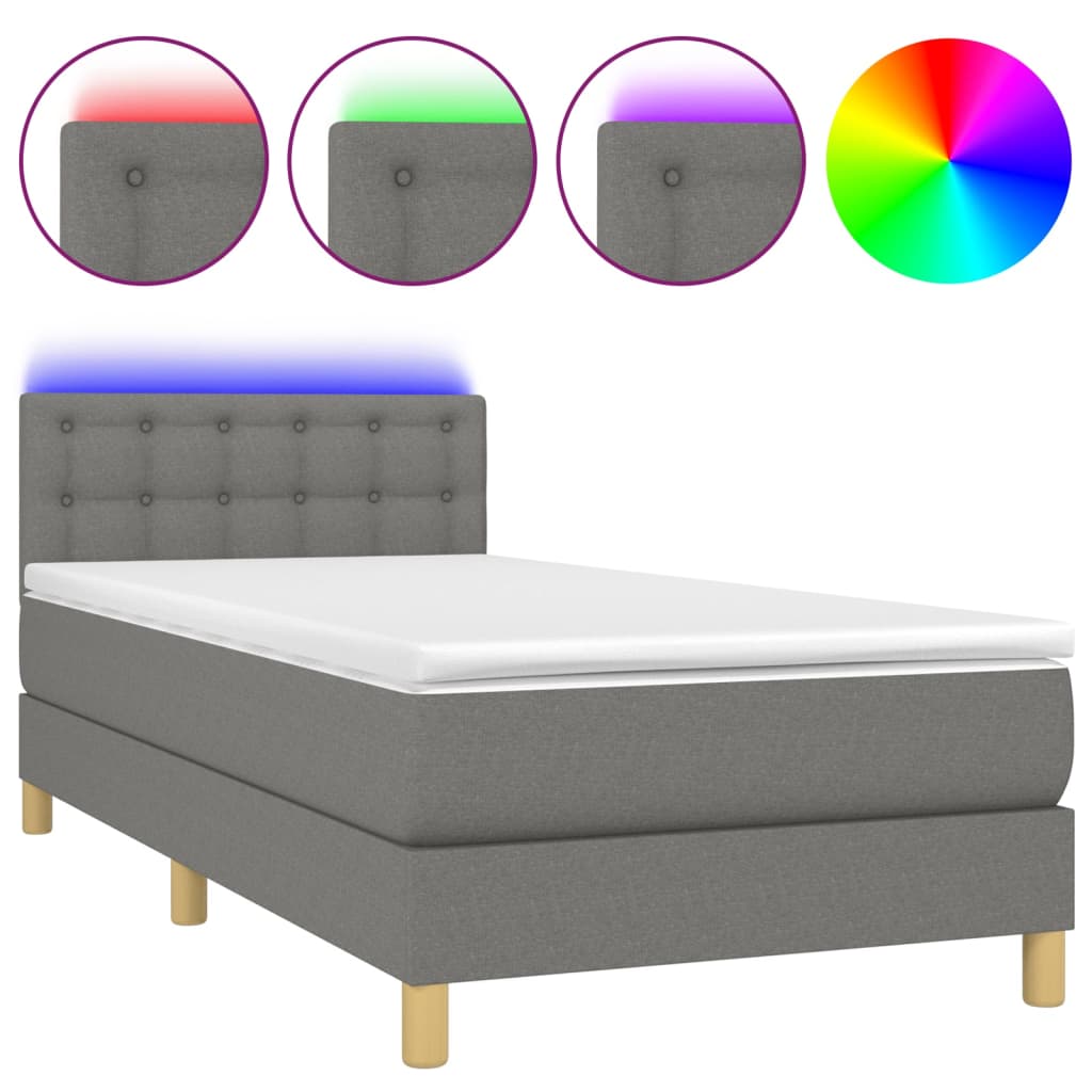 Boxspring met matras en LED stof donkergrijs 90x190 cm is nu te koop bij PeponiXL, paradijselijk wonen!