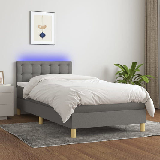 Boxspring met matras en LED stof donkergrijs 90x190 cm is nu te koop bij PeponiXL, paradijselijk wonen!