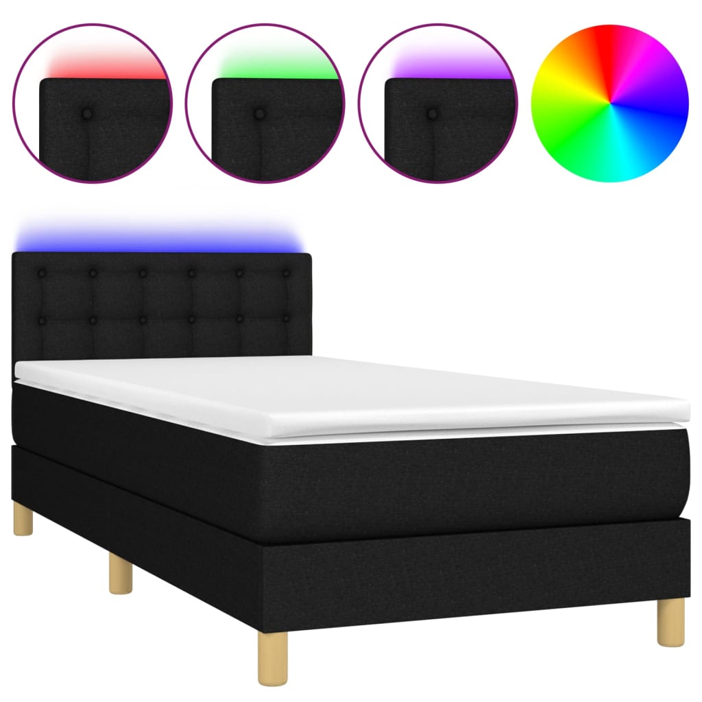 Boxspring met matras en LED stof zwart 90x190 cm is nu te koop bij PeponiXL, paradijselijk wonen!