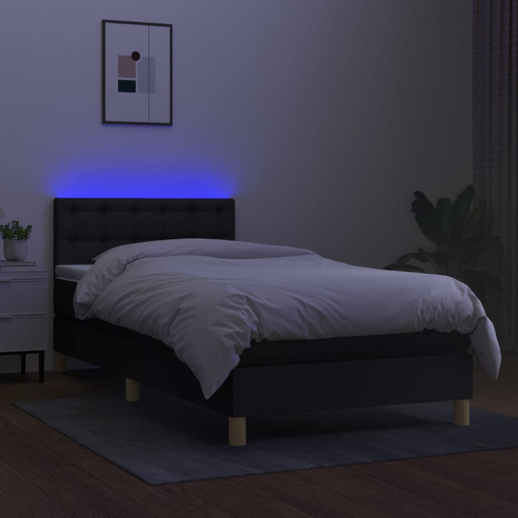 Boxspring met matras en LED stof zwart 90x190 cm is nu te koop bij PeponiXL, paradijselijk wonen!