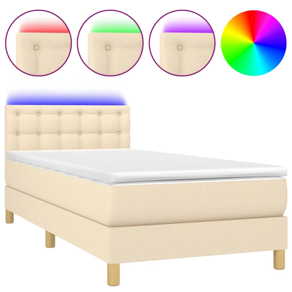 Boxspring met matras en LED stof crèmekleurig 90x190 cm is nu te koop bij PeponiXL, paradijselijk wonen!