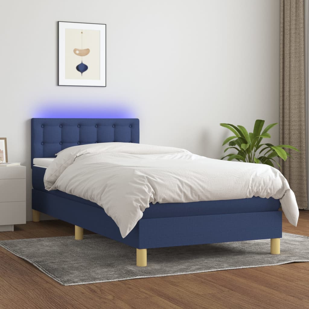 Boxspring met matras en LED stof blauw 90x190 cm is nu te koop bij PeponiXL, paradijselijk wonen!