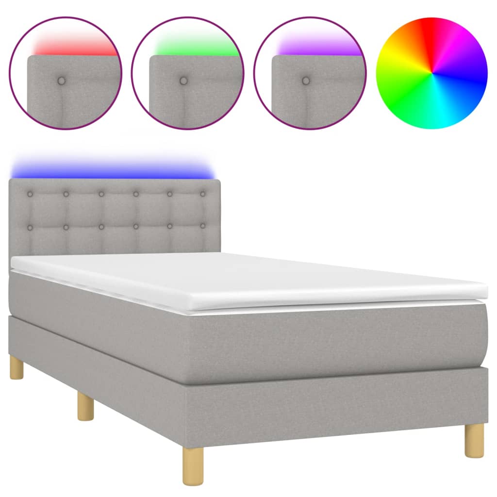 Boxspring met matras en LED stof lichtgrijs 100x200 cm is nu te koop bij PeponiXL, paradijselijk wonen!