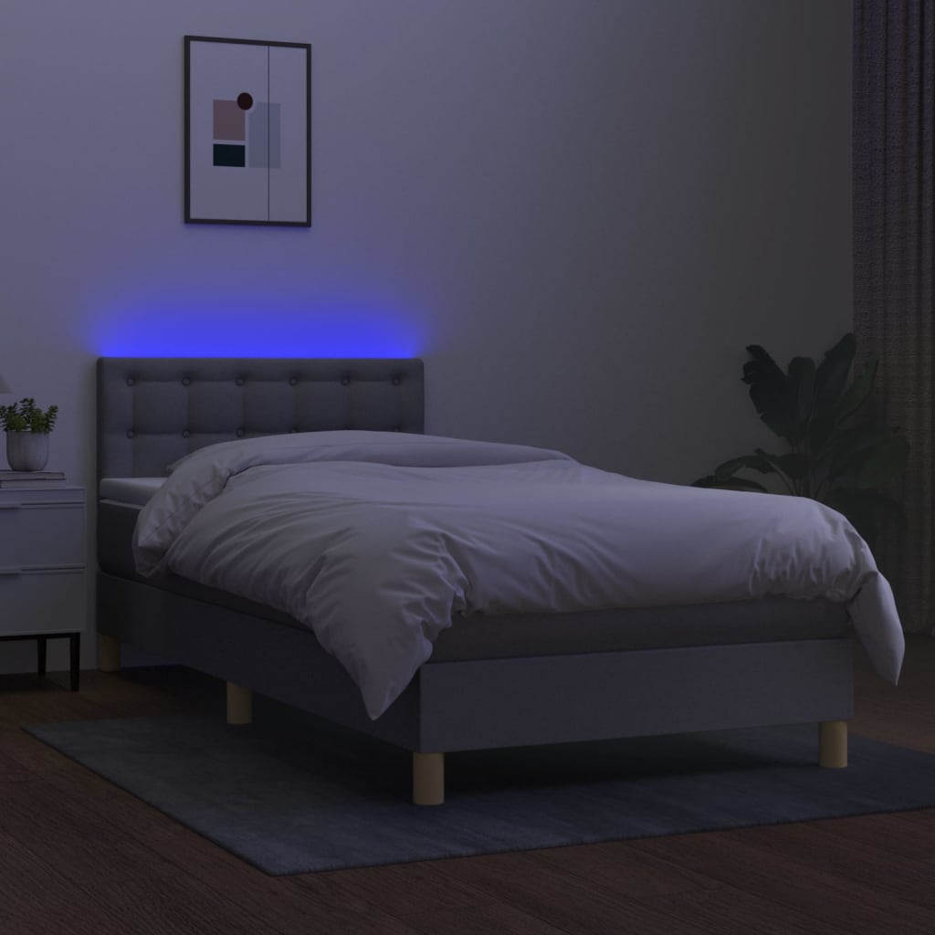Boxspring met matras en LED stof lichtgrijs 100x200 cm is nu te koop bij PeponiXL, paradijselijk wonen!