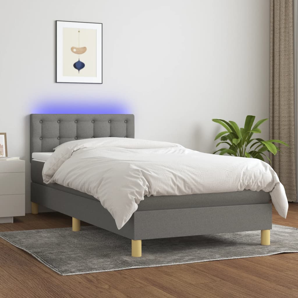 Boxspring met matras en LED stof donkergrijs 100x200 cm is nu te koop bij PeponiXL, paradijselijk wonen!
