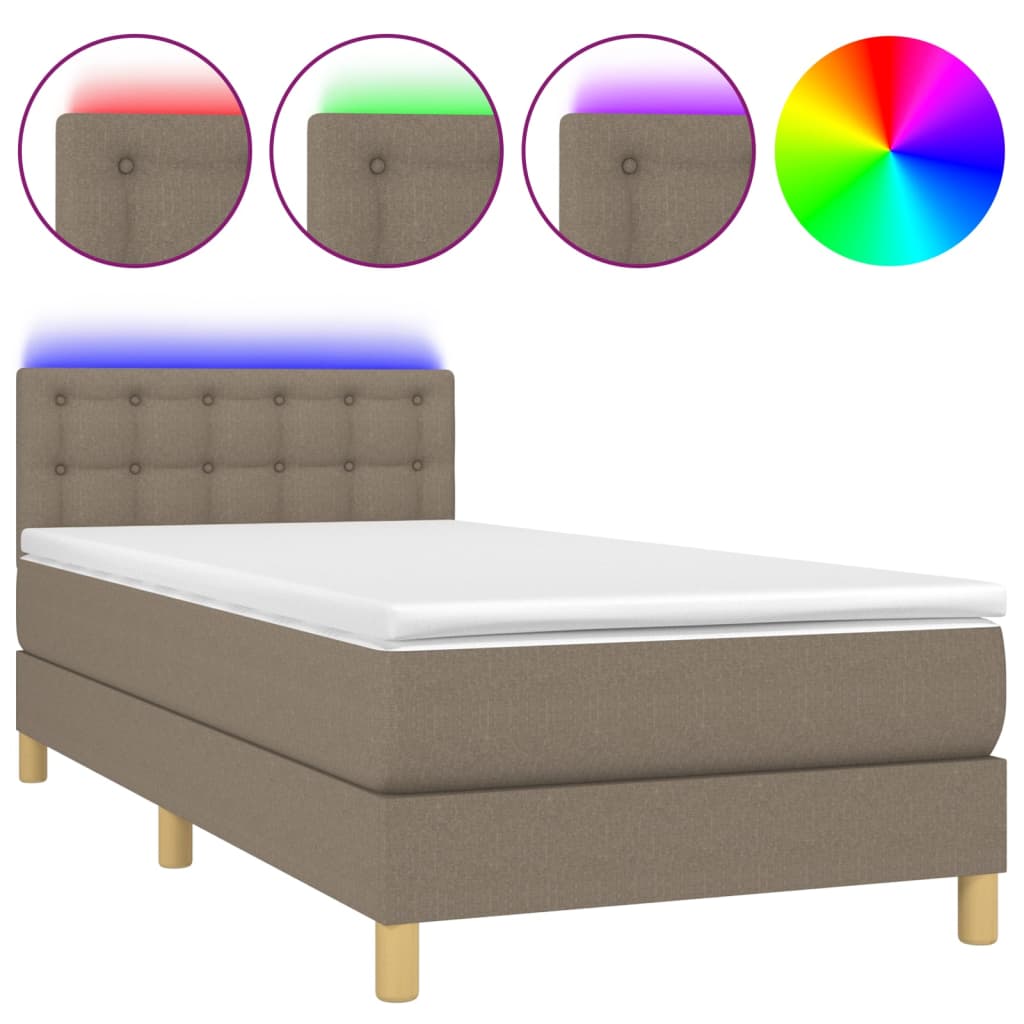 Boxspring met matras en LED stof taupe 100x200 cm is nu te koop bij PeponiXL, paradijselijk wonen!