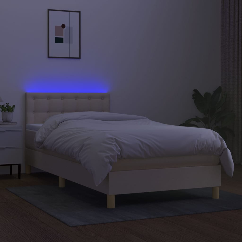 Boxspring met matras en LED stof crèmekleurig 100x200 cm is nu te koop bij PeponiXL, paradijselijk wonen!
