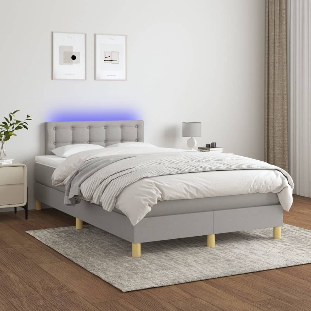 Boxspring met matras en LED stof lichtgrijs 120x200 cm is nu te koop bij PeponiXL, paradijselijk wonen!
