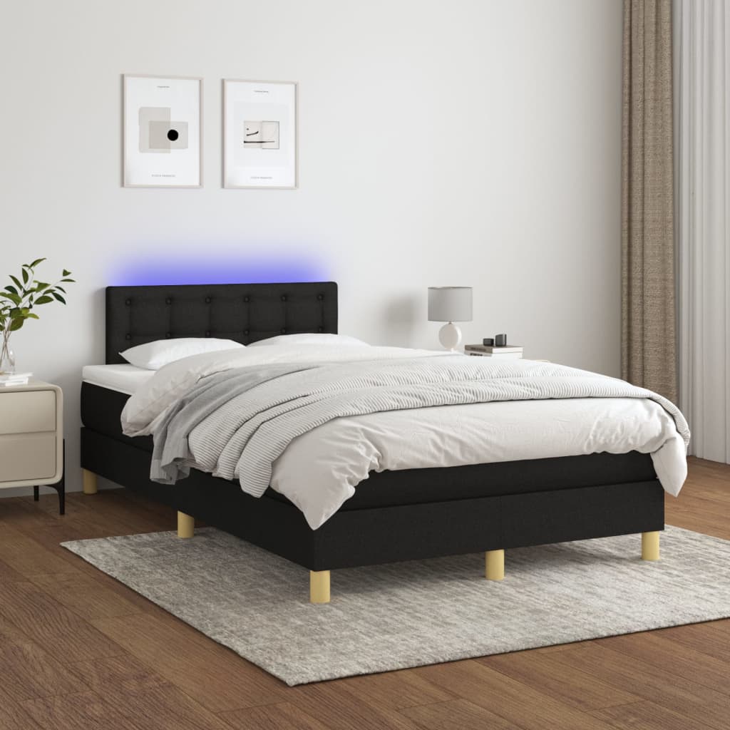 Boxspring met matras en LED stof zwart 120x200 cm is nu te koop bij PeponiXL, paradijselijk wonen!