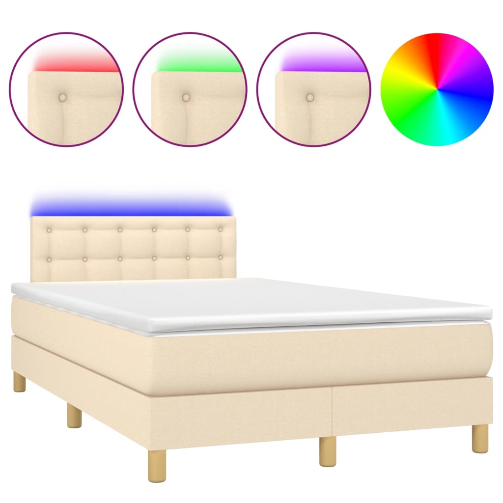 Boxspring met matras en LED stof crèmekleurig 120x200 cm is nu te koop bij PeponiXL, paradijselijk wonen!
