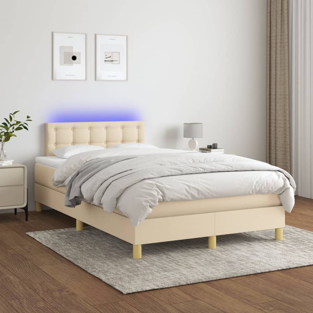 Boxspring met matras en LED stof crèmekleurig 120x200 cm is nu te koop bij PeponiXL, paradijselijk wonen!