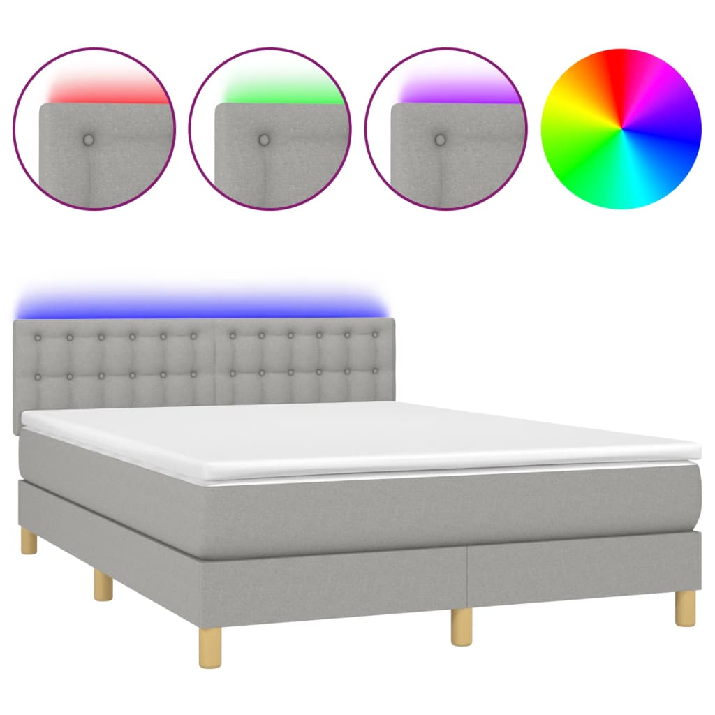 Boxspring met matras en LED stof lichtgrijs 140x190 cm is nu te koop bij PeponiXL, paradijselijk wonen!