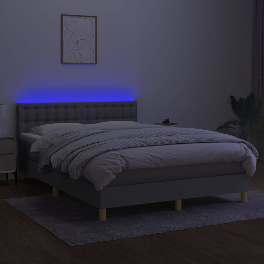 Boxspring met matras en LED stof lichtgrijs 140x190 cm is nu te koop bij PeponiXL, paradijselijk wonen!