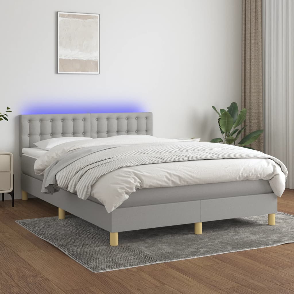 Boxspring met matras en LED stof lichtgrijs 140x190 cm is nu te koop bij PeponiXL, paradijselijk wonen!
