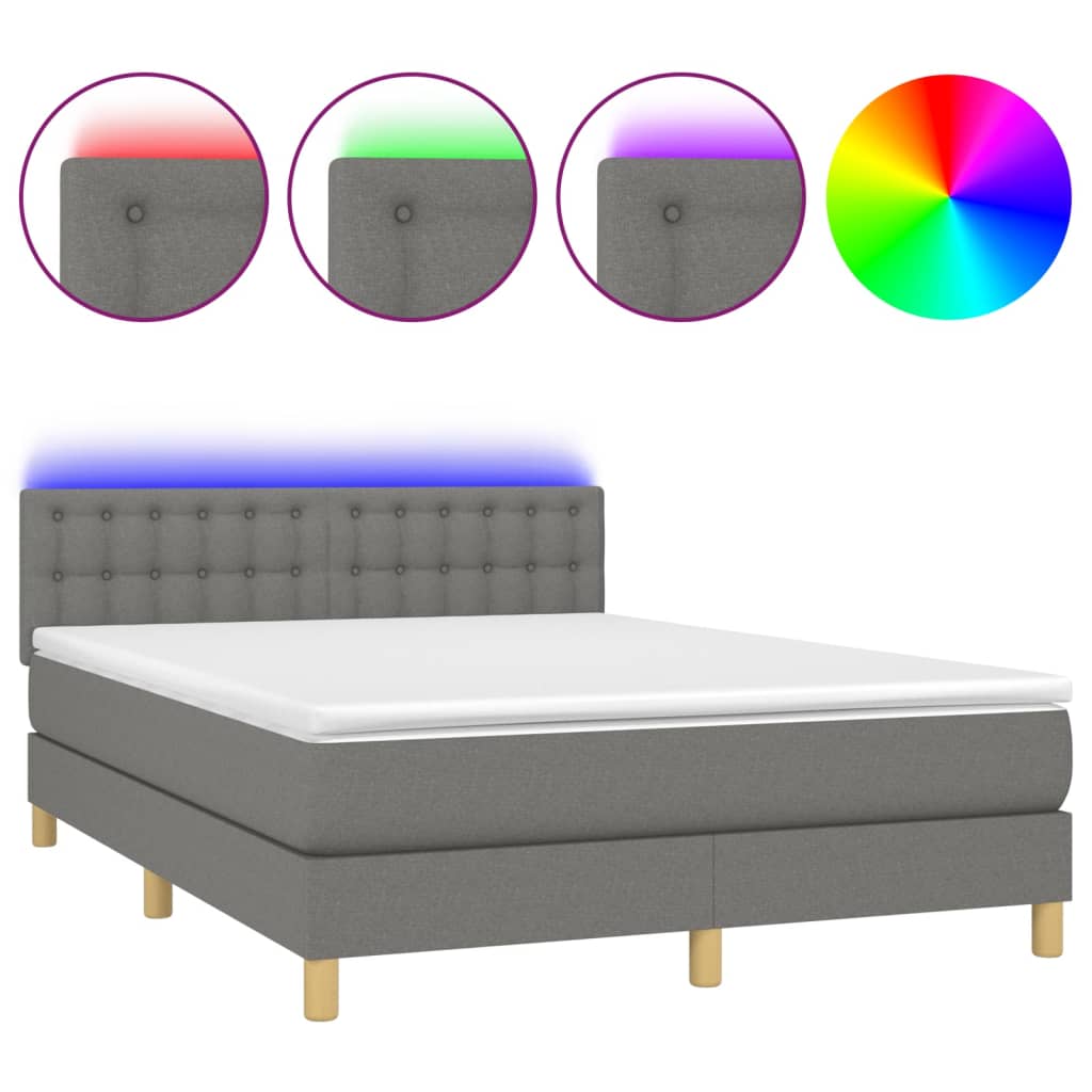 Boxspring met matras en LED stof donkergrijs 140x190 cm is nu te koop bij PeponiXL, paradijselijk wonen!