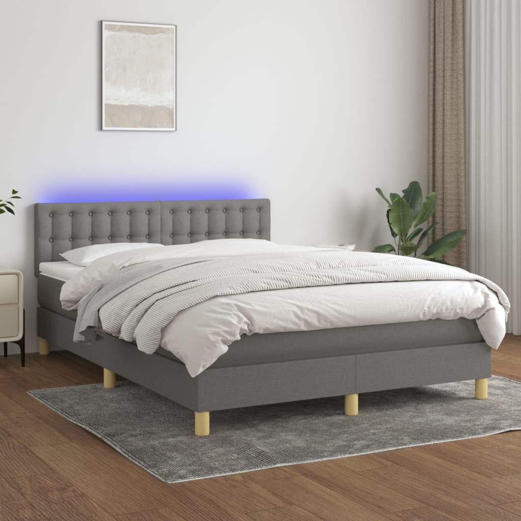 Boxspring met matras en LED stof donkergrijs 140x190 cm is nu te koop bij PeponiXL, paradijselijk wonen!