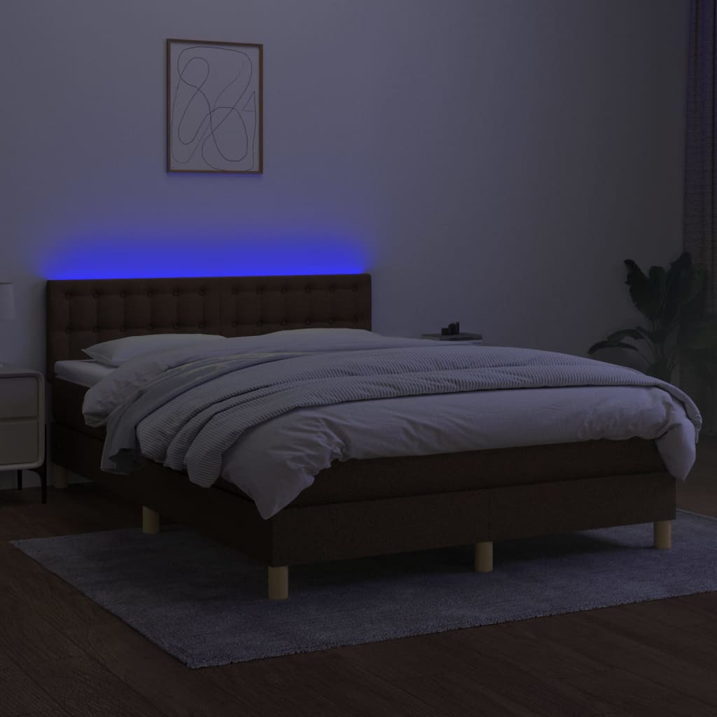 Boxspring met matras en LED stof donkerbruin 140x200 cm is nu te koop bij PeponiXL, paradijselijk wonen!