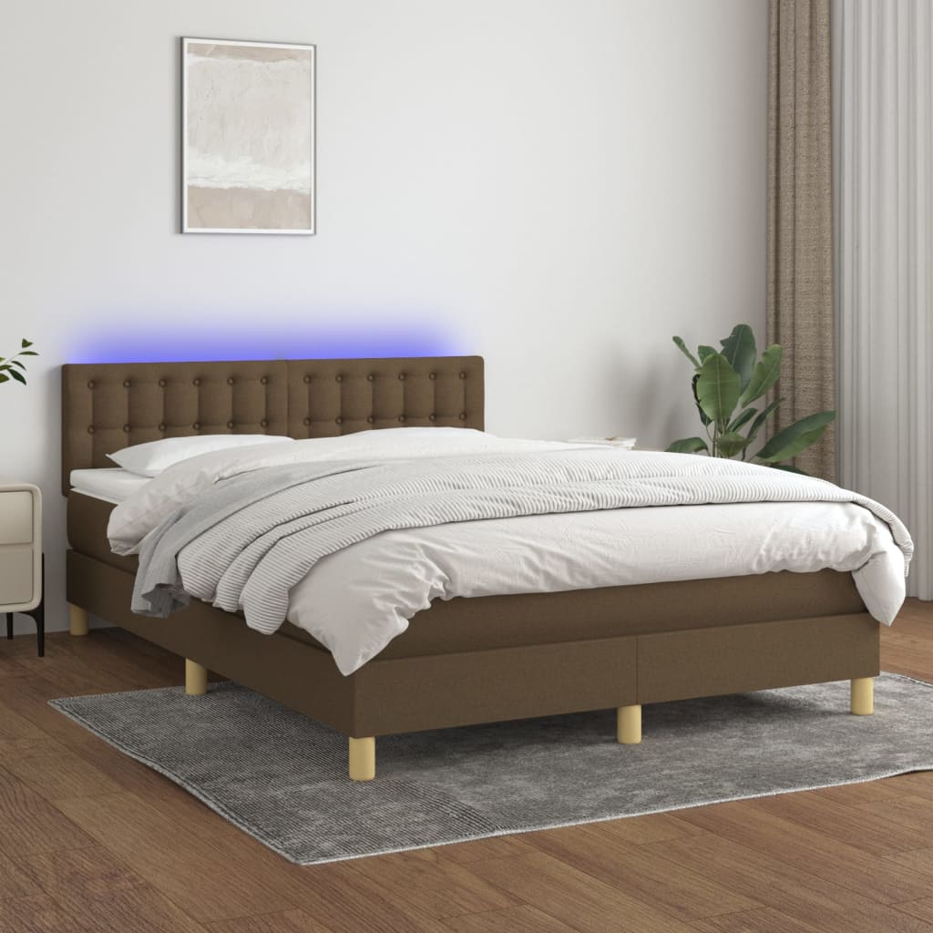 Boxspring met matras en LED stof donkerbruin 140x200 cm is nu te koop bij PeponiXL, paradijselijk wonen!
