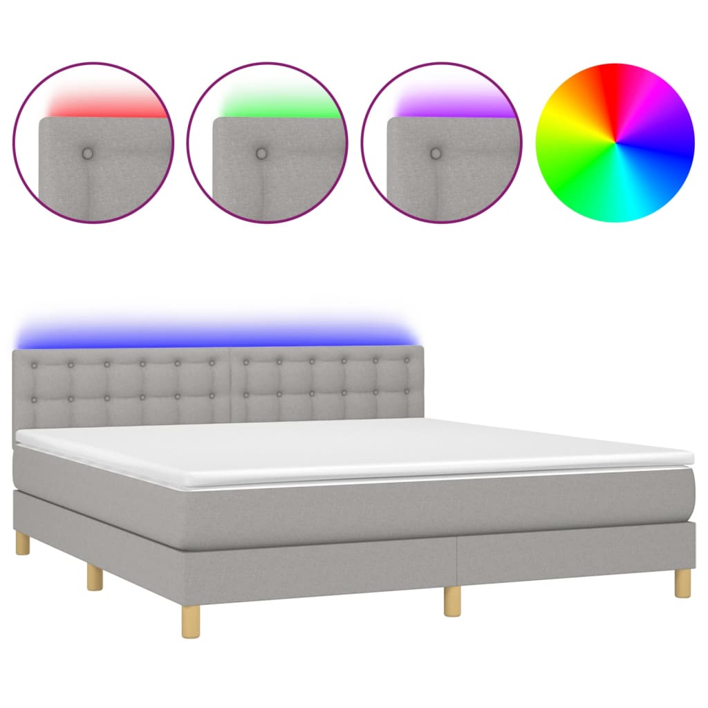 Boxspring met matras en LED stof lichtgrijs 160x200 cm is nu te koop bij PeponiXL, paradijselijk wonen!