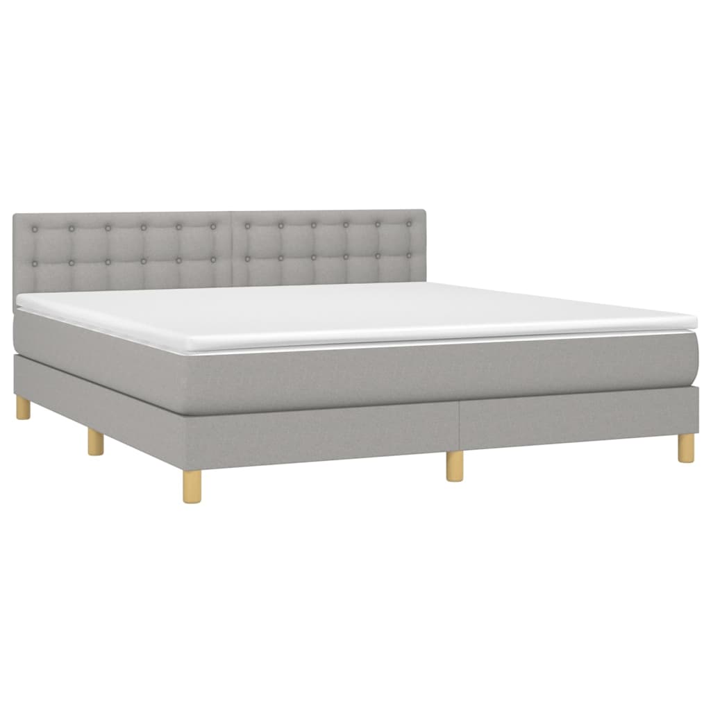 Boxspring met matras en LED stof lichtgrijs 160x200 cm is nu te koop bij PeponiXL, paradijselijk wonen!