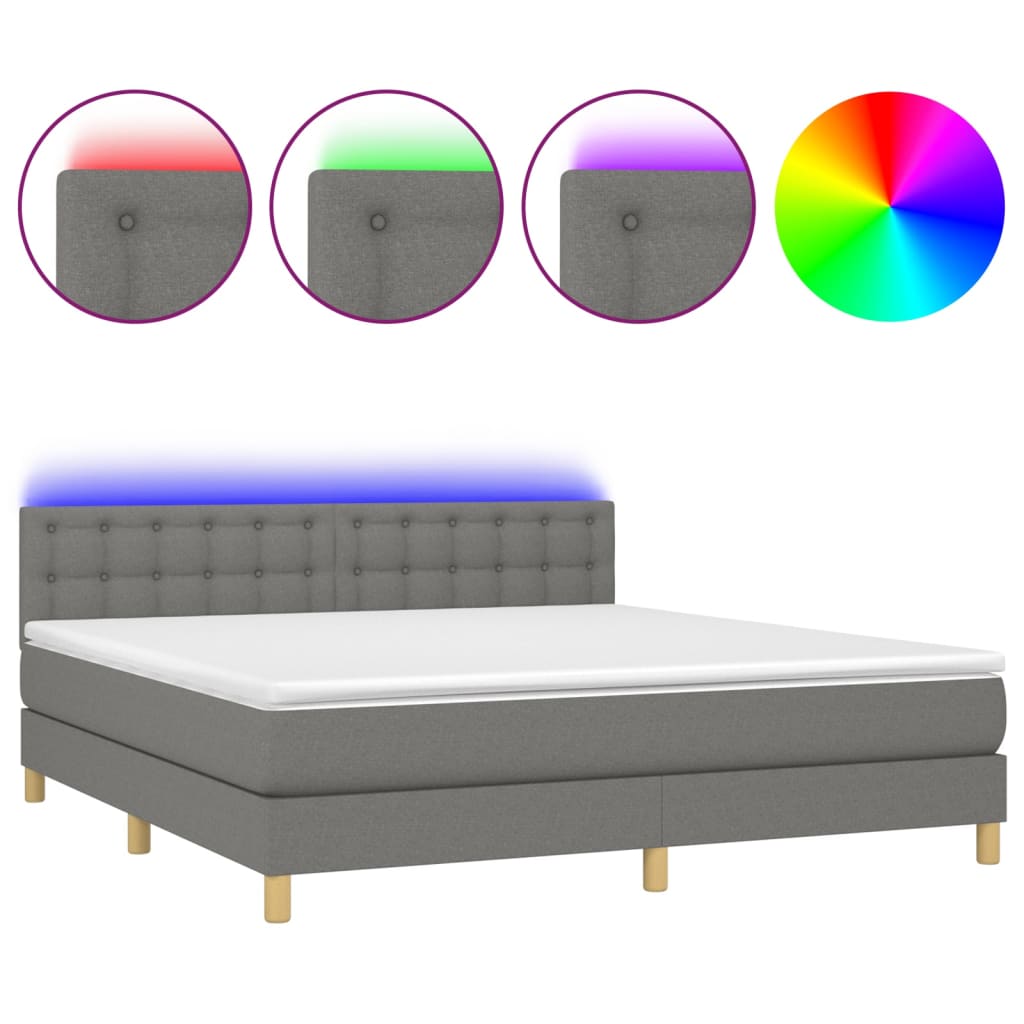 Boxspring met matras en LED stof donkergrijs 160x200 cm is nu te koop bij PeponiXL, paradijselijk wonen!