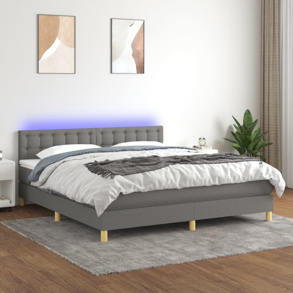 Boxspring met matras en LED stof donkergrijs 160x200 cm is nu te koop bij PeponiXL, paradijselijk wonen!